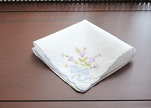 Embroidered Colored Cotton Handkerchief. Lavender Rose #1103